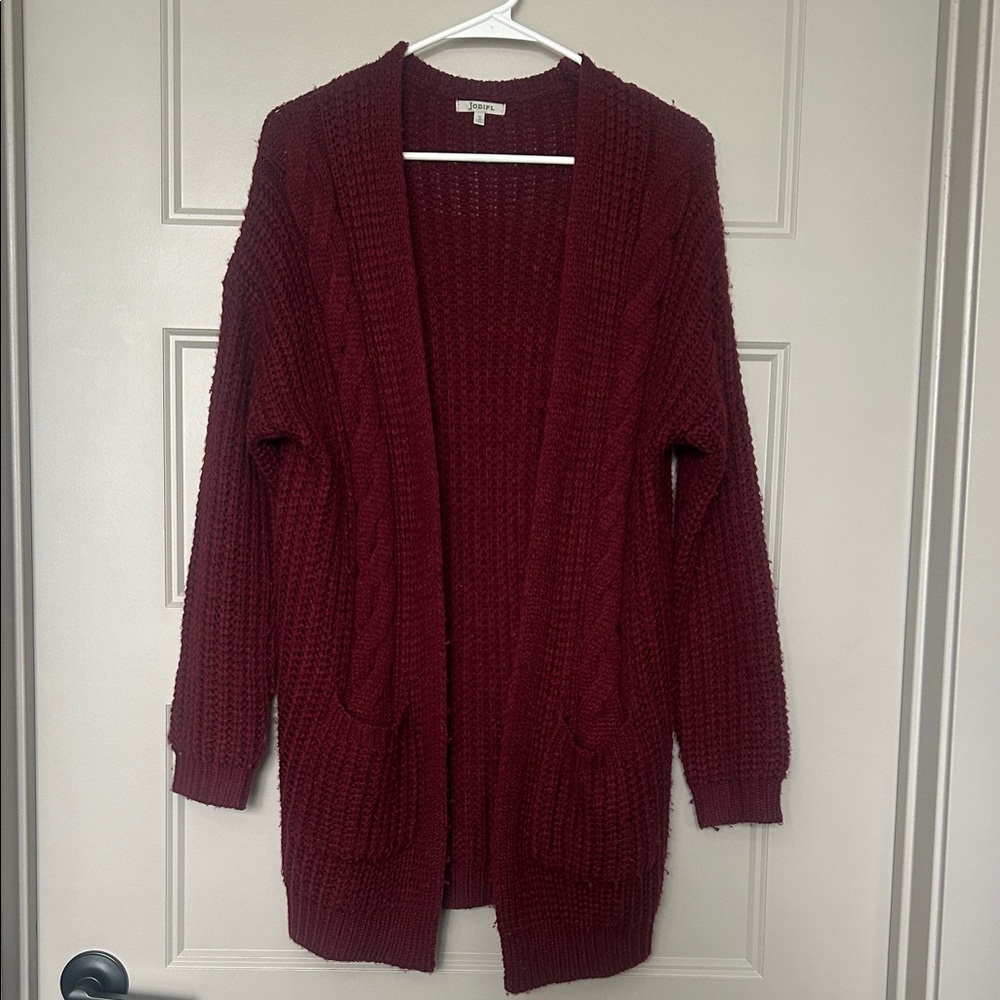 JODIFL Deep Red maroon Knit oversized knit Cardigan Small